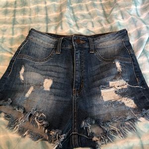Fashion Nova Denim Stretchy Shorts Distressed Sz 3